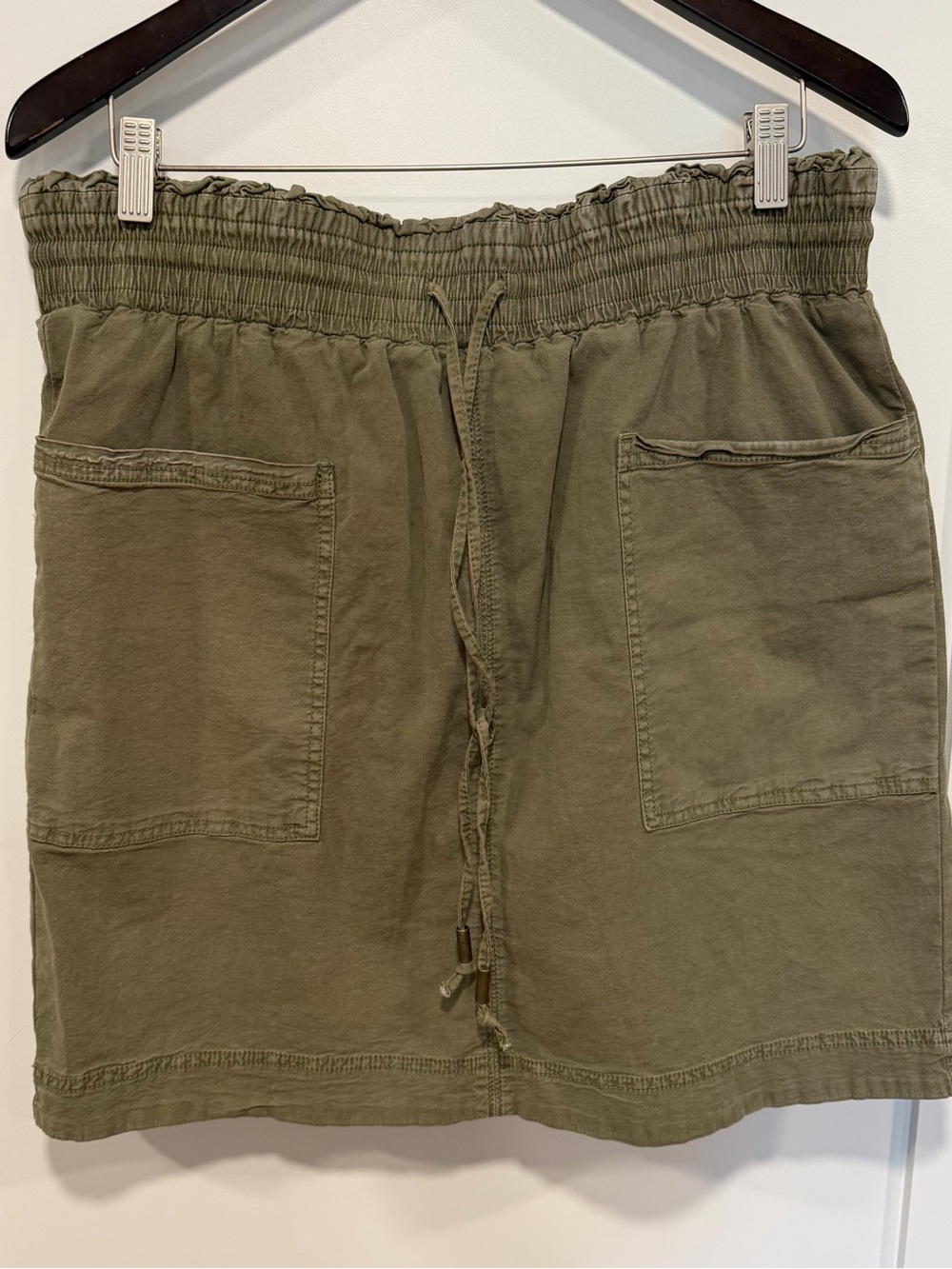 Anthropologie Olive Green Drawstring Mini Skirt